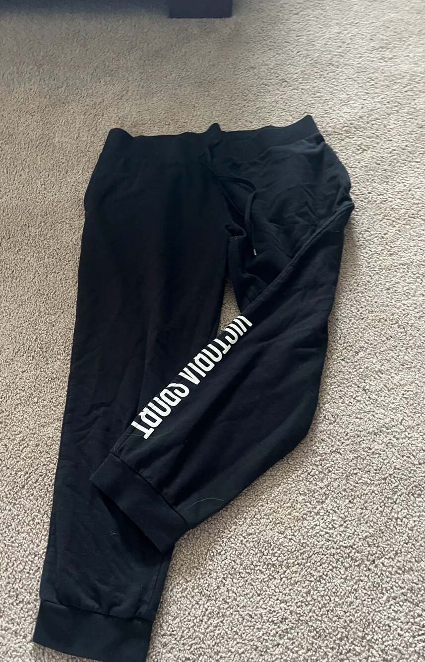 Victoria Sport Black Sweatpants Joggers with Logo Leg and Drawstring